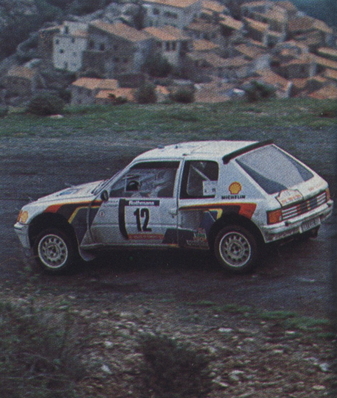 Jean-Pierre Nicolas - Charley Pasquier
28º Tour de Corse - Rallye de France 1984. Peugeot 205 Turbo 16 (697 EXC 75). Clasificado 4º.

Debut del Peugeot 205 Turbo 16 en el Mundial de Rallys.

Del 3 al 5 de Mayo, Ajaccio, Córcega, Francia.
Superficie: asfalto.

El Rally tenia un total de 1618 km de los que 1130.9 km divididos en 30 tramos eran especiales.

Se inscribieron 158 equipos, tomaron la salida 155, finalizaron 57.@
Palabras clave: ;Peugeot;Turbo;Grupo_B;Corcega;1984;Debut;Corse