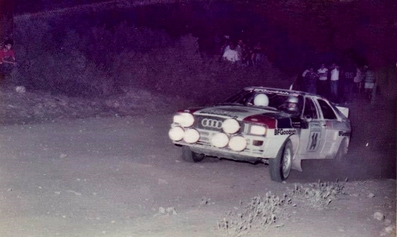 John Buffum - Fred Gallagher
31º Acropolis Rally 1984. Audi Quattro A2. Clasificado 5º.

Del 26 al 31 de Mayo, Atenas, Grecia.
Superficie: tierra.

El Rally tení­a un total de 2265 km, de los que 796.62 km divididos en 47 tramos eran especiales.

Tomaron la salida 104 equipos, finalizaron 32.@
Palabras clave: ;Audi;Quattro;Grecia;Acropolis;1984;Grupo_B