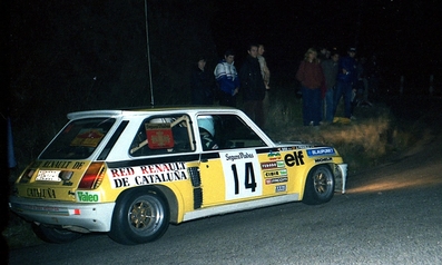 Josep Frigola - Carles Bou
20º Rally Catalunya 1984. Renault 5 Turbo (B-9229-J). Clasificado 7º.

Del 26 de Octubre al 28 de Octubre, Barcelona, Catalunya, España.
Superficie: asfalto.

El Rally tení­a un total de 440.65 km cronometrados.

Tomaron la salida 83 equipos, finalizaron 42.

© de Santi Montero Navarro en SS Santa Creu d'Olorde.
@@
Palabras clave: Josep_Frigola;Renault;Turbo;Catalunya;1984