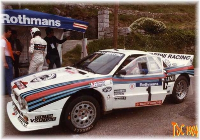 Attilio Bettega - Sergio Cresto
28º Tour de Corse - Rallye de France 1984. Lancia Rally 037 (TO W67783). Clasificado 7º.

Del 3 al 5 de Mayo, Ajaccio, Córcega, Francia.
Superficie: asfalto.

El Rally tenia un total de 1618 km de los que 1130.9 km divididos en 30 tramos eran especiales.

Se inscribieron 158 equipos, tomaron la salida 155, finalizaron 57.@
Palabras clave: ;Sergio_Cresto;Lancia;Rally;Grupo_B;Corcega;1984