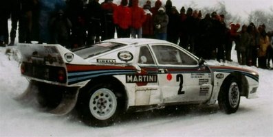 Markku Alén - Ilkka Kivimäki
52º Rallye Automobile de Monte-Carlo 1984. Lancia Rally 037 (TO W67785). Clasificado 8º.

Del 21 al 27 de Enero, Monte-Carlo.
Superficie: asfalto - nieve.

El Rally tenia un total de 3328.90 km de los que 753.20 km divididos en 30 tramos eran especiales, (4 de ellas fueron canceladas SS3 St Jean en Royans de 39 Km, SS11 Les Savoyons - Sigoyer de 32 Km, SS12 Pont sur Barrage du Sautet de 18,40 Km, SS13 Chateau d'Ancelle - La Batie Neuve de 11,20 Km).

Se inscribieron 222 equipos, tomaron la salida 209, finalizaron 120.@
Palabras clave: Markku_Alen;Ilkka_Kivimaki;Lancia;Grupo_B;Montecarlo;1984;nieve