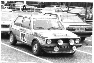 Philippe Bugalski - Dominique Perruchon
52º Rallye Automobile de Monte-Carlo 1984. Volkswagen Golf I GTi 1.6 (6132 QL 03). Clasificado 88º.

Del 21 al 27 de Enero, Monte-Carlo.
Superficie: asfalto - nieve.

El Rally tenia un total de 3328.90 km de los que 753.20 km divididos en 30 tramos eran especiales, (4 de ellos fueron canceladas SS3 St Jean en Royans de 39 Km, SS11 Les Savoyons - Sigoyer de 32 Km, SS12 Pont sur Barrage du Sautet de 18,40 Km, SS13 Chateau d'Ancelle - La Batie Neuve de 11,20 Km).

Se inscribieron 222 equipos, tomaron la salida 209, finalizaron 120.@
Palabras clave: Philippe_Bugalski;Dominique_Perruchon;Volkswagen;Golf;GTI;Montecarlo;1984