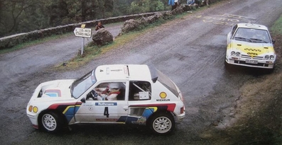 Ari Vatanen - Terry Harryman
28º Tour de Corse - Rallye de France 1984. Peugeot 205 Turbo 16 (323 EXA 75). Abandonó por accidente SS19 Corbara - Calenzana de 23.90 Km.
Debut en una prueba del Mundial de Rallys del Peugeot 205 Turbo 16

Detrás el Opel Manta 400 (GG-CT 361) de Guy Frequelin - Christian Gilbert. Clasificado 9º.

Del 3 al 5 de Mayo, Ajaccio, Córcega, Francia.
Superficie: asfalto.

Del 3 al 5 de Mayo, Ajaccio, Córcega, Francia.
Superficie: asfalto.

El Rally tenia un total de 1618 km de los que 1130.9 km divididos en 30 tramos eran especiales.

Se inscribieron 158 equipos, tomaron la salida 155, finalizaron 57.

Foto 1 de 2
@
Palabras clave: Peugeot;Turbo;Opel;Manta;Grupo_B;Corcega;1984;Corse;Debut