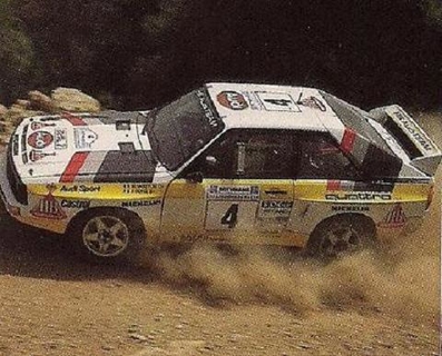 Michèle Mouton - Fabrizia Pons
31º Rothmans Acropolis Rally 1984. Audi Sport Quattro S1 (IN-NL 2). Abandonó por motor en SS14 Makrirahi de 15.53 Km.

Del 26 al 31 de Mayo, Atenas, Grecia.
Superficie: tierra.

El Rally tení­a un total de 2265 km de los que 796.62 km divididos en 47 tramos eran especiales.

Tomaron la salida 104 equipos, finalizaron 32.@
Palabras clave: Michele_Mouton;Audi;Sport;Quattro;Grupo_B;Grecia;Acropolis;1984