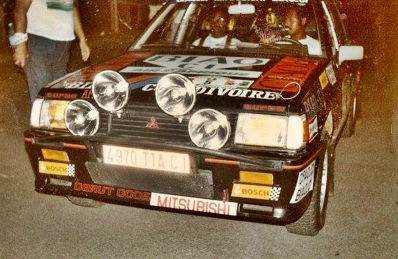 Eugene Salim - Clement Konan
16º Rally Cote d'Ivoire 1984. Mitsubishi Lancer 2000 Turbo. Excluido por perder papeles de control al finalizar TC35.

Del 31 de Octubre al 4 de Noviembre, Africa.
Superficie: tierra.

El Rally constaba de 4 etapas con un total de 4012 km y 46 controles horarios.

Tomaron la salida 50 equipos, finalizaron 6.@
Palabras clave: Mitsubishi;Lancer;Turbo;Grupo_B;Costa_Marfil;1984