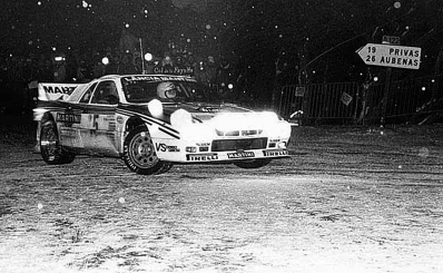 Jean-Claude Andruet - Sergio Cresto
52º Rallye Automobile de Monte-Carlo 1984. Lancia Rally 037 (TO W67772). Excluido por capó abierto en parque cerrado.

Del 21 al 27 de Enero, Monte-Carlo.
Superficie: asfalto - nieve.

El Rally tenia un total de 3499 km de los que 722 km divididos en 30 tramos, eran especiales (4 de ellas fueron canceladas SS3 St Jean en Royans de 39 Km, SS11 Les Savoyons - Sigoyer de 32 Km, SS12 Pont sur Barrage du Sautet de 18,40 Km, SS13 Chateau d'Ancelle - La Batie Neuve de 11,20 Km).

Se inscribieron 222 equipos, tomaron la salida 209, finalizaron 120.@
Palabras clave: ;Lancia;Rally;Montecarlo;nieve;1984;Grupo_B