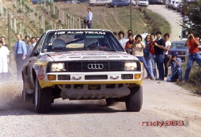 Walter Röhrl - Christian Geistdörfer
26º Rallye Sanremo 1984. Audi Sport Quattro S1 (IN-NY 39). Abandonó por accidente en SS49 Ronde de 46,55 Km.

Del 30 de Septiembre al 5 de Octubre, Sanremo, Liguria, Imperia, Italia.
Superficie: asfalto -tierra.

El Rally tenia un total de 2546.29 km de los que 807.69 km divididos en 56 tramos eran especiales, (2 de ellas fueron canceladas SS7 Sante Luce de 12,30 km y SS26 Chiusdino 2 de 17,41 Km).

Se inscribieron 104 equipos, tomaron la salida 100, finalizaron 35.@
Palabras clave: Walter_Röhrl;Audi;Sport;Quattro;Grupo_B;Sanremo;1984