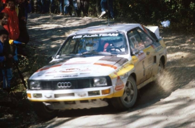 Walter Röhrl - Christian Geistdörfer
26º Rallye Sanremo 1984. Audi Sport Quattro S1 (IN-NT 2). Abandonó por motor en SS41 Ghizzano 2 de 13,20 km.
Audi Sport

Del 30 de Septiembre al 5 de Octubre, Sanremo, Liguria, Imperia, Italia.
Superficie: asfalto -tierra.

El Rally tenia un total de 2546.29 km de los que 807.69 km divididos en 56 tramos eran especiales, (2 de ellas fueron canceladas SS7 Sante Luce de 12,30 km y SS26 Chiusdino 2 de 17,41 Km).

Se inscribieron 104 equipos, tomaron la salida 100, finalizaron 35.@
Palabras clave: Walter_Röhrl;Audi;Sport;Quattro;Grupo_B;Sanremo;1984