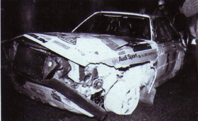 Walter Röhrl - Christian Geistdörfer
26º Rallye Sanremo 1984. Audi Sport Quattro S1 (IN-NY 39). Abandonó por accidente en SS49 Ronde de 46,55 Km.
Audi Sport

Del 30 de Septiembre al 5 de Octubre, Sanremo, Liguria, Imperia, Italia.
Superficie: asfalto -tierra.

El Rally tenia un total de 2546.29 km de los que 807.69 km divididos en 56 tramos eran especiales, (2 de ellas fueron canceladas SS7 Sante Luce de 12,30 km y SS26 Chiusdino 2 de 17,41 Km).

Se inscribieron 104 equipos, tomaron la salida 100, finalizaron 35.@
Palabras clave: Walter_Röhrl;Audi;Sport;Quattro;Grupo_B;Sanremo;1984;Crash