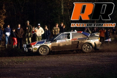 John Buffum - Neil Wilson
33º Lombard RAC Rally 1984. Audi Quattro A2 (WMN 44). Abandonó por accidente en SS40 Morgannwg 2 de 45.94 km.

Del 25 al 29 de Noviembre, Chester, Cheshire, Inglaterra, Reino Unido.
Superficie: tierra.

El Rally tenia un total de 3232.00 km de los que 868.54 km divididos en 56 tramos eran especiales.

Se inscribieron 124 equipos, tomaron la salida 119, finalizaron 52.@
Palabras clave: ;Audi;Quattro;Grupo_B;RAC_Rally;Gran_Bretaña;1984;Inglaterra