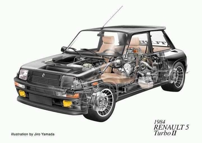 Renault 5 Turbo 2
En 1983 se lanzó una versión denominada Renault 5 Turbo 2.

El Renault 5 Turbo de primera generación era conocido en su lanzamiento por contar con ciertas partes de la carrocería fabricadas en aluminio para reducir el peso del coche y mejorar su comportamiento. En concreto, las puertas y el techo eran de este material.
Pero el Renault 5 Turbo 2 reemplazó el aluminio por acero, con lo que también empeoró su respuesta dinámica y sus prestaciones. La diferencia era de 30 kilogramos en la masa total del vehículo.
El R5 Turbo 2 respecto al R5 Turbo también se diferenciaban por la eliminación de los asientos tipo bacquet por unos más de calle y la sustitución del tablero de instrumentos por el ya conocido y utilizado en la gama, concretamente el que utilizaba el Renault 5 Alpine Turbo, cuya denominación interna era R122b.

La intención de la marca del rombo al lanzar el Renault 5 Turbo 2 era desarrollar un versión de calle para ser homologado como Grupo B, una categoría de coches de rallys que sólo obligaba a la fabricación de 200 unidades del modelo de serie para obtener la homologación.
El 5 Turbo 1 se homologó como Grupo 4 y ésta era una disciplina que requería homologar 400 unidades, lo que complicaba mucho más el proceso.

El R5 Turbo 2, por tanto, fue más barato de construir aunque no tan rápido en competición y compartía muchos elementos del motor delantero del Renault 5 Gordini Turbo. La aparición de esta versión provocó que para diferenciarlos al primer R5 Turbo se le llamase popularmente como «Turbo 1» a pesar de que esta nomenclatura nunca había sido oficial.

Cuando en 1986 desapareció la categoría Grupo B, también se dejó de fabricar el R5 Turbo 2.

Palabras clave: Renault;Turbo;1984;radiografias