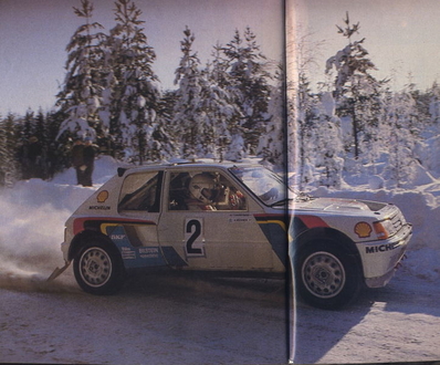 Ari Vatanen - Terry Harryman
35º Internacional Suecia Rally 1985. Peugeot 205 Turbo 16 (716 EXC 75). Clasificado 1º.

Del 15 al 17 de Febrero, Karlstad, Suecia.
Superficie: nieve - hielo.

El Rally tenía un total de 1642.00 km de los que 513.68 km divididos en 29 tramos eran especiales.

Tomaron la salida 115, finalizaron 56.@
Palabras clave: ;Suecia;Grupo_B;Peugeot;Turbo;1985;nieve