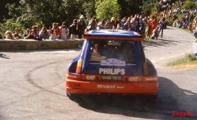 Jean Ragnotti - Pierre Thimonier
29º Tour de Corse - Rallye de France 1985. Renault 5 Maxiturbo (9489 YB 91). Clasificado 1º.

Del 2 al 4 de Mayo, Ajaccio, Córcega, Francia.
Superficie: asfalto.

El Rally tenia un total de 1603.00 km de los que 1122.25 km divididos en 30 tramos eran especiales (1 de ellos fue cancelado, SS5 Sartene - Zonza de 44.23 km, por el fatal accidente de Attilio Bettega en el tramo anterior, SS4 Zerubia - Santa Giulia de 30.60 km).

Tomaron la salida 139 equipos, finalizaron 45.@
Palabras clave: ;Pierre_Thimonier;Renault;Maxiturbo;Grupo_B;Corcega;1985;Corse