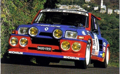 Jean Ragnotti - Pierre Thimonier
29º Tour de Corse - Rallye de France 1985. Renault 5 Maxiturbo (9489 YB 91). Clasificado 1º.

Del 2 al 4 de Mayo, Ajaccio, Córcega, Francia.
Superficie: asfalto.

El Rally tenia un total de 1603.00 km de los que 1122.25 km divididos en 30 tramos eran especiales (1 de ellos fue cancelado, SS5 Sartene - Zonza de 44.23 km, por el fatal accidente de Attilio Bettega en el tramo anterior, SS4 Zerubia - Santa Giulia de 30.60 km).

Tomaron la salida 139 equipos, finalizaron 45.@
Palabras clave: ;Renault;Maxiturbo;Grupo_B;Corse;Corcega;1985