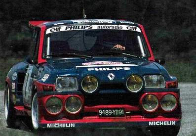 Jean Ragnotti - Pierre Thimonier
29º Tour de Corse - Rallye de France 1985. Renault 5 Maxiturbo (9489 YB 91). Clasificado 1º.

Del 2 al 4 de Mayo, Ajaccio, Córcega, Francia.
Superficie: asfalto.

El Rally tenia un total de 1603.00 km de los que 1122.25 km divididos en 30 tramos eran especiales (1 de ellos fue cancelado, SS5 Sartene - Zonza de 44.23 km, por el fatal accidente de Attilio Bettega en el tramo anterior, SS4 Zerubia - Santa Giulia de 30.60 km).

Tomaron la salida 139 equipos, finalizaron 45.@
Palabras clave: ;Renault;Maxiturbo;Grupo_B;Corse;Corcega;1985