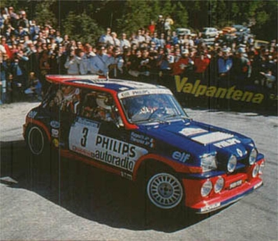 Jean Ragnotti - Pierre Thimonier
29º Tour de Corse - Rallye de France 1985. Renault 5 Maxiturbo (9489 YB 91). Clasificado 1º.

Del 2 al 4 de Mayo, Ajaccio, Córcega, Francia.
Superficie: asfalto.

El Rally tenia un total de 1603.00 km de los que 1122.25 km divididos en 30 tramos eran especiales (1 de ellos fue cancelado, SS5 Sartene - Zonza de 44.23 km, por el fatal accidente de Attilio Bettega en el tramo anterior, SS4 Zerubia - Santa Giulia de 30.60 km).

Tomaron la salida 139 equipos, finalizaron 45.@
Palabras clave: ;Renault;Maxiturbo;Grupo_B;Corse;Corcega;1985