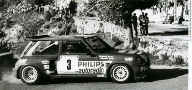 Jean Ragnotti - Pierre Thimonier
29º Tour de Corse - Rallye de France 1985. Renault 5 Maxiturbo (9489 YB 91). Clasificado 1º.

Del 2 al 4 de Mayo, Ajaccio, Córcega, Francia.
Superficie: asfalto.

El Rally tenia un total de 1603.00 km de los que 1122.25 km divididos en 30 tramos eran especiales (1 de ellos fue cancelado, SS5 Sartene - Zonza de 44.23 km, por el fatal accidente de Attilio Bettega en el tramo anterior, SS4 Zerubia - Santa Giulia de 30.60 km).

Tomaron la salida 139 equipos, finalizaron 45.@
Palabras clave: ;Renault;Grupo_B;Corcega;1985;Corse;Maxiturbo