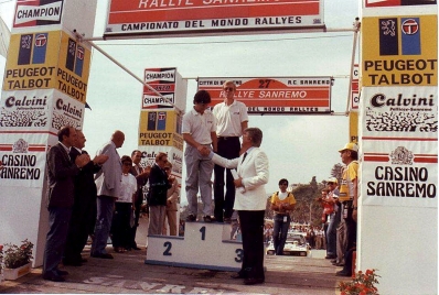 Walter Röhrl - Christian Geistdörfer
27º Rally Sanremo 1985. Audi Sport Quattro S1 E2 (IN-NM 7). Clasificado 1º.

Del 29 de Septiembre al 4 de Octubre, Sanremo, Liguria, Imperia, Italia.
Superficie: asfalto - tierra.

El Rally tenia un total de 2340.56 km, de los que 696.90 km divididos en 45 tramos eran especiales (2 de ellos fueron cancelados SS20 Murio 1 de 9.12 km, SS36 Ronde 1 de 37.22 km).

Tomaron la salida 98 equipos, finalizaron 33.@
Palabras clave: Walter_Röhrl;Audi;Quattro;Sport;Grupo_B;Sanremo;1985;Personajes