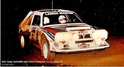 Henri Toivonen - Neil Wilson
34º Lombard RAC Rally 1985. Lancia Delta S4 (A6 37353). Clasificado 1º.

Debut con victoria en el Mundial de Rallyes del Lancia Delta S4.

Del 24 al 28 de Noviembre, Nottingham, Inglaterra.
Superficie: tierra.

El Rally tenia un total de 3507 km de los que 896.98 km divididos en 65 tramos eran especiales, (2 de ellas fueron canceladas, SS43 Kielder Forest - Ogre Hill de 12,02 Km y SS64 Nuss de 8,79 Km).

Tomaron la salida 155 equipos, finalizaron 62.@
Palabras clave: Henri_Toivonen;Neil_Wilson;Lancia;Delta;S4;Grupo_B;Gran_Bretaña;1985