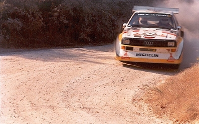Walter Röhrl - Christian Geistdörfer
27º Rally Sanremo 1985. Audi Sport Quattro S1 E2 (IN-NM 7). Clasificado 1º.

Del 29 de Septiembre al 4 de Octubre, Sanremo, Liguria, Imperia, Italia.
Superficie: asfalto - tierra.

El Rally tenia un total de 2340.56 km, de los que 696.90 km divididos en 45 tramos eran especiales (2 de ellos fueron cancelados SS20 Murio 1 de 9.12 km, SS36 Ronde 1 de 37.22 km).

Tomaron la salida 98 equipos, finalizaron 33.@
Palabras clave: Walter_Röhrl;Audi;Quattro;Sport;Grupo_B;Sanremo;1985