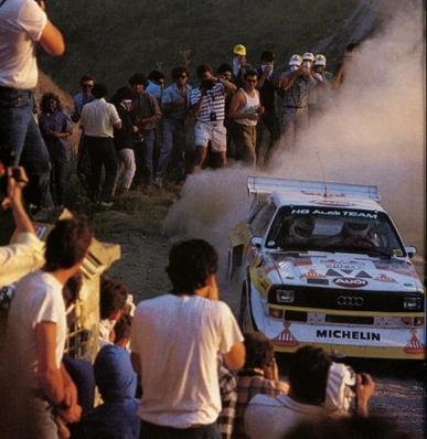 Walter Röhrl - Christian Geistdörfer
27º Rally Sanremo 1985. Audi Sport Quattro S1 E2 (IN-NM 7). Clasificado 1º.

Del 29 de Septiembre al 4 de Octubre, Sanremo, Liguria, Imperia, Italia.
Superficie: asfalto - tierra.

El Rally tenia un total de 2340.56 km, de los que 696.90 km divididos en 45 tramos eran especiales (2 de ellos fueron cancelados SS20 Murio 1 de 9.12 km, SS36 Ronde 1 de 37.22 km).

Tomaron la salida 98 equipos, finalizaron 33.@
Palabras clave: Walter_Röhrl;Audi;Quattro;Sport;Grupo_B;Sanremo;1985