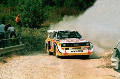 Walter Röhrl - Christian Geistdörfer
27º Rally Sanremo 1985. Audi Sport Quattro S1 E2 (IN-NM 7). Clasificado 1º.

Del 29 de Septiembre al 4 de Octubre, Sanremo, Liguria, Imperia, Italia.
Superficie: asfalto - tierra.

El Rally tenia un total de 2340.56 km, de los que 696.90 km divididos en 45 tramos eran especiales (2 de ellos fueron cancelados SS20 Murio 1 de 9.12 km, SS36 Ronde 1 de 37.22 km).

Tomaron la salida 98 equipos, finalizaron 33.@
Palabras clave: Walter_Röhrl;Audi;Quattro;Grupo_B;Sanremo;1985