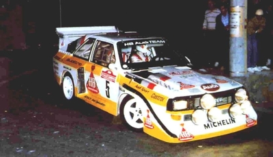 Walter Röhrl - Christian Geistdörfer
27º Rally Sanremo 1985. Audi Sport Quattro S1 E2 (IN-NM 7). Clasificado 1º.

Del 29 de Septiembre al 4 de Octubre, Sanremo, Liguria, Imperia, Italia.
Superficie: asfalto - tierra.

El Rally tenia un total de 2340.56 km, de los que 696.90 km divididos en 45 tramos eran especiales (2 de ellos fueron cancelados SS20 Murio 1 de 9.12 km, SS36 Ronde 1 de 37.22 km).

Tomaron la salida 98 equipos, finalizaron 33.@
Palabras clave: Walter_Röhrl;Audi;Sport;Quattro;Sanremo;1985;Grupo_B