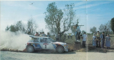 Timo Salonen - Seppo Harjanne
27º Rally Sanremo 1985. Peugeot 205 Turbo 16 E2 (704 EXC 75). Clasificado 2º.

Del 29 de Septiembre al 4 de Octubre, Sanremo, Liguria, Imperia, Italia.
Superficie: asfalto - tierra.

El Rally tenia un total de 2340.56 km, de los que 696.90 km divididos en 45 tramos eran especiales (2 de ellos fueron cancelados SS20 Murio 1 de 9.12 km, SS36 Ronde 1 de 37.22 km).

Tomaron la salida 98 equipos, finalizaron 33.@
Palabras clave: Timo_Salonen;Peugeot;Turbo;Sanremo;Grupo_B;1985