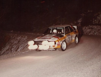 Walter Röhrl - Christian Geistdörfer
53º Rallye Automobile de Monte-Carlo 1985. Audi Sport Quattro S1 (IN-NL 8). Clasificado 2º.

Del 26 de Enero al 1 de Febrero, Monte-Carlo.
Superficie: asfalto -nieve.

El Rally tenía un total de 3999.00 km de los que 851.10 km divididos en 34 tramos eran especiales (1 de ellos fue cancelado SS17 ).

Tomaron la salida 117 equipos, finalizaron 68.@
Palabras clave: Walter_Röhrl;Audi;Sport;Quattro;Montecarlo;Grupo_B;1985