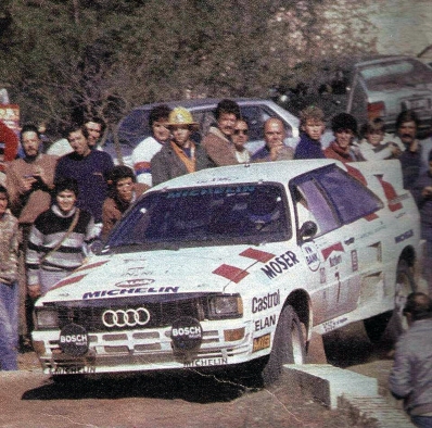 Wilfried Wiedner - Franz Zehetner
5º Marlboro Rally de Argentina 1985. Audi Quattro A2 (IN-NL 1). Clasificado 2º.

Del 30 de Julio al 3 de Agosto, Buenos Aires - Cordoba, Argentina.
Superficie: tierra.

El Rally tenia un total de 2616.00 km de los que 956.71 km divididos en 23 tramos eran especiales.

Tomaron la salida 138 equipos, finalizaron 39.@
Palabras clave: Audi;Quattro;Grupo_B;Argentina;1985