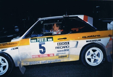 Walter Röhrl - Christian Geistdörfer
19º Rallye de Portugal Vinho do Porto 1985. Audi Sport Quattro S1 (IN-ND 63). Clasificado 3º.

Del 6 al 9 de Marzo, Estoril, Cascais, Lisboa, Portugal.
Superficie: asfalto - tierra.

El Rally tení­a un total de 2455 km de los que 730.50 km divididos en 47 tramos eran especiales.

Tomaron la salida 94 equipos, finalizaron 28.@
Palabras clave: Walter_Röhrl;Audi;Quattro;Sport;Grupo_B;Portugal;1985
