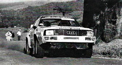 Walter Röhrl - Christian Geistdörfer
15º Rally Nueva Zelanda 1985. Audi Sport Quattro S1 (ME1109). Clasificado 3º.

Del 29 de Junio al 2 de Julio, Auckland, Nueva Zelanda.
Superficie: tierra.

El Rally tenia un total de 2487.00 km de los que 935.50 km divididos en 48 tramos eran especiales, (2 de ellas fueron canceladas SS11 Ahuroa Puhoi Road de 12 Km y SS45 Bothwell Road de 25 Km).

Tomaron la salida 67 equipos, finalizaron 39.@
Palabras clave: Walter_Röhrl;Audi;Nueva_Zelanda;1985;Grupo_B;Sport;Quattro