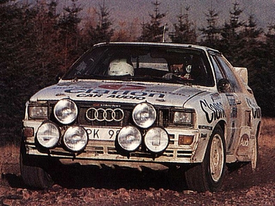 Per Eklund - Bjorn Cederberg
34º Lombard Rac Rally 1985. Audi Quattro A2 (HPK 987). Clasificado 4º.

Del 24 al 28 de Noviembre, Nottingham.
Superficie: tierra.

El Rally tenia un total de 3507 km de los que 896.98 km divididos en 65 tramos eran especiales, (2 de ellas fueron canceladas, SS43 Kielder Forest - Ogre Hill de 12,02 Km y SS64 Nuss de 8,79 Km).

Tomaron la salida 155 equipos, finalizaron 62.@
Palabras clave: ;Audi;Quattro;Grupo_B;Gran_Bretaña;1985;RAC_Rally