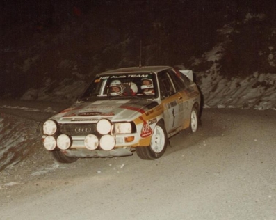 Stig Blomqvist - Bjorn Cederberg
53º Rallye Automobile de Monte-Carlo 1985. Audi Sport Quattro S1 (IN-NM 57). Clasificado 4º.

Del 26 de Enero al 1 de Febrero, Monte-Carlo.
Superficie: asfalto - nieve.

El Rally tenía un total de 3999 km de los que 852 km divididos en 34 tramos eran especiales (1 de ellos fue cancelado SS17).

Tomaron la salida 117 equipos, finalizaron 68.@
Palabras clave: Audi;Quattro;Montecarlo;Sport;Grupo_B;1985