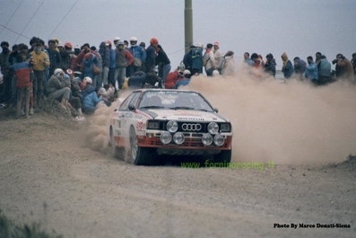 Harald Demuth - Fabrizia Pons
17º Rallye dell'Isola d'Elba 1985. Audi Quattro A2 (IN-NN17). Clasificado 4º.
Audi Sport Europa Team

Del 23 al 25 de Mayo, Portoferrario, Livorno, Italia.
Superficie: tierra.

El Rally constaba de 33 tramos cronometrados.
Desconocemos los kilómetros tanto totales como cronometrados.

Tomaron la salida 65 equipos, finalizaron 25.
Palabras clave: Audi;Quattro;Grupo_B;Elba;1985