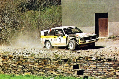 Stig Blomqvist - Bjorn Cederberg
19º Rallye de Portugal - Vinho do Porto 1985. Audi Sport Quattro S1 (IN-NE 11). Clasificado 4º.

Del 6 al 9 de Marzo, Estoril, Cascais, Lisboa, Portugal.
Superficie: asfalto - tierra.

El Rally tení­a un total de 2455 km de los que 730.50 km divididos en 47 tramos eran especiales.

Tomaron la salida 94 equipos, finalizaron 28.@
Palabras clave: Stig_Blomqvist;Audi;Quattro;Portugal;grupo_B;1985