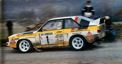 Stig Blomqvist - Bjorn Cederberg
53º Rallye Automobile de Monte-Carlo 1985. Audi Sport Quattro S1 (IN-NM 57). Clasificado 4º.

Del 26 de Enero al 1 de Febrero, Monte-Carlo.
Superficie: asfalto - nieve.

El Rally tenía un total de 3999 km de los que 852 km divididos en 34 tramos eran especiales (1 de ellos fue cancelado SS17).

Tomaron la salida 117 equipos, finalizaron 68.@
Palabras clave: Stig_Blomqvist;Audi;Quattro;Montecarlo;Sport;Grupo_B;1985