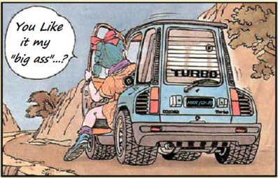 DRAGON BALL
Bulma & Renault 5 Turbo
"Te gusta mi culo gordo"...?
Palabras clave: Renault;Turbo;Dibujos;1985