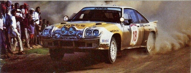 Erwin Weber - Gunter Wanger
33º Safari Rally 1985. Opel Manta 400, (GG-CT 206). Clasificado 5º.

Del 4 al 8 de Abril, Nairobi, Kenya, África.
Superficie: tierra.

El Rally tenia un total de 5167.6 km con 88 controles horarios.

Tomaron la salida 71 equipos, finalizaron 20.@
Palabras clave: ;Opel;Manta;Grupo_B;Safari;1985