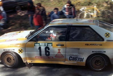 Werner Grissmann - Jörg Pattermann
19º Rallye de Portugal - Vinho do Porto 1985. Audi Quattro A2 (IN-YV 34). Clasificado 5º.

Del 6 al 9 de Marzo, Estoril, Cascais, Lisboa, Portugal.
Superficie: asfalto - tierra.

El Rally tení­a un total de 2455 km de los que 730.50 km divididos en 47 tramos eran especiales.

Tomaron la salida 94 equipos, finalizaron 28.@
Palabras clave: Portugal;Audi;Quattro;1985