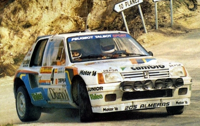 Antonio Zanini Sans - Josep Autet
33º Rally RACE-Costa Blanca1985. Peugeot 205 Turbo 16 (25 TC 34). Clasificado 6º.

Del 22 de Marzo al 24 de Marzo, Alicante.

Superficie: Asfalto con 410,00 km cronometrados.

Tomaron la salida 82 equipos, finalizaron 45.@
Palabras clave: ;Josep_Autet;Peugeot;Turbo;Grupo_B;Costa_Blanca;Race;1985;Alicante;España;Spain