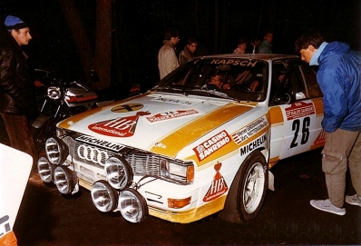 Werner Grissmann - Jörg Pattermann
27º Rally de Sanremo 1985. Audi Quattro A2 (IN-YA 34). Clasificado 8º.

Del 29 de Septiembre al 4 de Octubre, Sanremo, Liguria, Imperia, Italia.
Superficie: asfalto - tierra.

El Rally tenia un total de 2340.56 km, de los que 696.90 km divididos en 45 tramos eran especiales (2 de ellos fueron cancelados SS20 Murio 1 de 9.12 km, SS36 Ronde 1 de 37.22 km).

Tomaron la salida 98 equipos, finalizaron 33.@
Palabras clave: Audi_Quattro;Grupo_B;Sanremo;1985