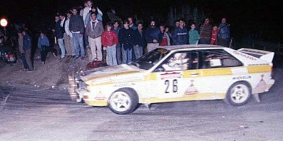 Werner Grissmann - Jörg Pattermann
27º Rally de Sanremo 1985. Audi Quattro A2 (IN-YA 34). Clasificado 8º.

Del 29 de Septiembre al 4 de Octubre, Sanremo, Liguria, Imperia, Italia.
Superficie: asfalto - tierra.

El Rally tenia un total de 2340.56 km, de los que 696.90 km divididos en 45 tramos eran especiales (2 de ellos fueron cancelados SS20 Murio 1 de 9.12 km, SS36 Ronde 1 de 37.22 km).

Tomaron la salida 98 equipos, finalizaron 33.@
Palabras clave: Audi_Quattro;Grupo_B;Sanremo;1985