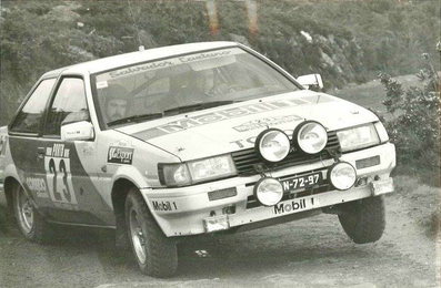 Jorge Ortigao - Joao Baptista
19º Rallye de Portugal - Vinho do Porto 1985. Toyota Corolla GT (TN-72-97). Clasificado 9º.

Del 6 al 9 de Marzo, Estoril, Cascais, Lisboa, Portugal.
Superficie: asfalto - tierra.

El Rally tení­a un total de 2455 km de los que 730.50 km divididos en 47 tramos eran especiales.

Tomaron la salida 94 equipos, finalizaron 28.@
Palabras clave: Toyota;Corolla;Portugal;1985