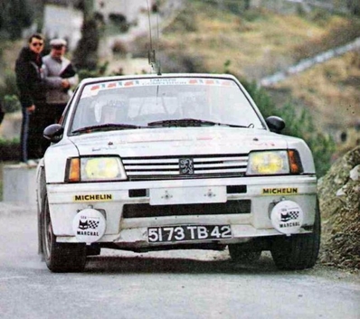 Paul Gardère - Jean-Louis Bufferne
53º Rallye Automobile de Monte-Carlo 1985. Peugeot 205 Turbo 16 (5173 TB 42). Clasificado 12º.

Del 26 de Enero al 1 de Febrero, Monte-Carlo.
Superficie: asfalto -nieve.

El Rally tenía un total de 3999.00 km de los que 851.10 km divididos en 34 tramos eran especiales (1 de ellos fue cancelado SS17 ).

Tomaron la salida 117 equipos, finalizaron 68.@
Palabras clave: Peugeot;Grupo_B;1985;Personajes;Montecarlo