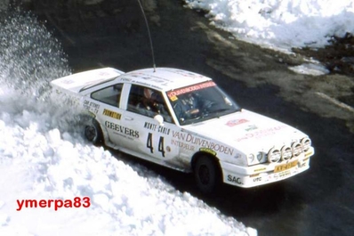 Willem Sintenie - Els Sintenie
53º Rallye Automobile de Monte-Carlo 1985. Opel Manta 2000i (KV-41-XL). Abandonó por motor quedando clasificado 75º.

Del 26 de Enero al 1 de Febrero, Monte-Carlo.
Superficie: asfalto -nieve.

El Rally tenía un total de 3999.00 km de los que 851.10 km divididos en 34 tramos eran especiales (1 de ellos fue cancelado SS17).

Tomaron la salida 117 equipos, finalizaron 68.@
Palabras clave: Opel;Manta;Montecarlo;1985