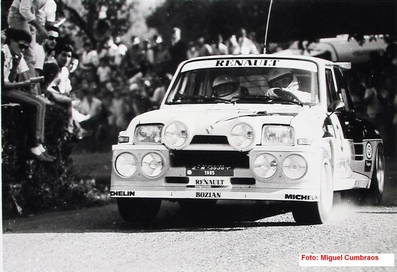 Carlos Sainz Cenamor - Antonio Boto
7º Rally San Froilan 1985. Renault 5 Maxiturbo (2-M-2527-P). Abandonó por accidente.

Del 12 al 13 de Octubre
Superficie: asfalto.

Tomaron la salida 55 equipos, finalizaron 28.@
Palabras clave: ;Renault;Maxiturbo;Grupo_B;San_Froilan;1985