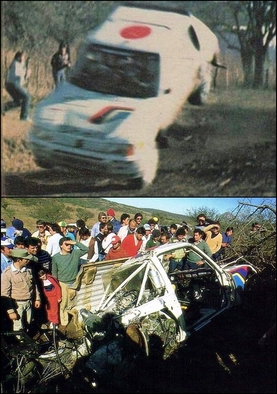 5º Marlboro Rally Argentina 1985
Ari Vatanen - Terry Harryman
Peugeot 205 Turbo 16 (123 FBL 75).
Abandonó por grave accidente en SS2 Las Bajadas 1 de 19.71 Km.

En los días previos, Ari Vatanen había manifestado su desagrado por el recorrido, al que calificó como veloz y peligroso.

Indudablemente, el finlandés sabía porque lo decía, sobre todo en función de los Grupo "B", que eran capaces de funcionar sobre tierra a mas de 200 kilómetros por hora.

Despues de haber ganado el primer tramo, SS Berrotaran de 25.28 km, Vatanen transitaba por La Sierrita, un paraje ubicado a cuatro kilómetros de la largada del segundo tramo, Las Bajadas de 19.71 km.

La foto superior muestra el momento justo y previo al desastre.

Venía a fondo y al pasar por el lecho de un vado, cubierto de lodo y escarcha, las ruedas posteriores dieron contra el borde superior de dicho vado.

El Peugeot se elevó unos cuatro metros, viajando por el aire un largo trecho hasta caer de punta, efectuar otra voltereta, pegar contra un talud y finalmente, aterrizar de culo, destruyéndolo completamente, así como la parte delantera, y quedando intacto el habitáculo debido a que la estructura interna de seguridad resistió todos los impactos.

Inmediatamente, Vatanen y Harryman fueron recogidos por el helicóptero de Peugeot y trasladados al Hospital Regional de Río Tercero, donde se le efectuaron estudios y primeros auxilios determinando que la atención continuara en el Hospital de Urgencias de la ciudad de Córdoba, por lo que se solicitó un helicóptero para el traslado.

Una vez en el Hospital de Córdoba, se dio a conocer el primer parte, en el que se consignó que el estado de Vatanen era el de un politraumatizado grave, con fracturas en las costillas del lado izquierdo, traumatismo torácico, estallido de la segunda vértebra lumbar y estallido de la articulación de la rodilla.

En un primer momento no se apreció daño a nivel neurológico, y luego del primer día Vatanen experimentó una mejoría muy leve.

Su copiloto Terry Harryman presentaba un pronóstico favorable. Había sufrido la fractura de la segunda vértebra cervical y traumatismos en brazos y antebrazos.

Peugeot Talbot Sport pasó un comunicado de prensa informando que Vatanen y Harryman serían trasladados a París y Belfast respectivamente.
En el caso del piloto, seria atendido por el especialista francés Le Tournet, el mismo que atendió a Pironi y Jabouille.

En cuanto al accidente en sí, fue un llamada de atención...

En cuanto a Jean Todt jefe del Equipo Peugeot Sport en esos tiempos, en el Hospital logra acercarse a Ari, está muy mal, pero le habla hasta que despierta, el finlandés abre los ojos: "Jean, ¿podré volver a correr?... Pero, ¿porqué me salí?" repite una y mil veces.
Su hermano dijo a Jean que no tenía salvación, pero poco después, el propio Ari habla con Jean personalmente, la situación estaba controlada... se había salvado.

Ari Vatanen se mantuvo apartado del los Rallyes durante casi 2 años debido a las heridas sufridas en este accidente, sumándole a ello que poco después de empezar la rehabilitación entró en una profunda depresión.

Aquí dejamos un comentario realizado por un seguidor de nuestra página en Facebook MUNDO RALLY RETRO de Marcelo Alfredo Lopez Bisso:

Se comentaba que Ari había hecho algunas donaciones y puesto una placa en honor al equipo que lo asistió.

Hay mucha gente involucrada con este episodio, como el avión periodístico que sobrevolaba el tramo y vio el coche accidentado. Enseguida dio aviso al helicóptero sanitario, que venía 500 metros detrás, cuyo equipo sacó a Vatanen de los restos del Peugeot retorcido y volando a potencia máxima consiguió llevarse a Vatanen en 17 minutos de vuelo al Hospital... más tiempo en su traslado le hubiera ocasionado la muerte, pero en 72 horas estuvo en condiciones de ser derivado vía aérea a Francia, para lo cual vino un lear jet long horn equipado como terapia intensiva aérea, que trasladó a Vatanen y Harryman.

Este desagradable suceso tuvo una gran repercusión en Europa y en la organización del rallye quedando demostrado que en Córdoba-Argentina, teníamos los medios necesarios para actuar ante una emergencia grave, lo que le valió el pulgar arriba para los siguientes años de rallye en Argentina.

Del 30 de Julio al 3 de Agosto, Buenos Aires - Cordoba, Argentina.
Superficie: tierra.

El Rally tenia un total de 2616.00 km de los que 956.71 km divididos en 23 tramos eran especiales.

Tomaron la salida 138 equipos, finalizaron 39.
@
Palabras clave: Crash;Argentina;1985;Terry_Harryman;Peugeot;Turbo16;Grupo_B;Historias