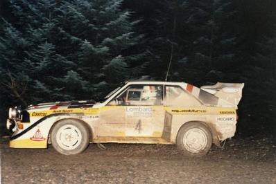 Walter Röhrl - Phil Short
34º Lombard Rally RAC 1985. Audi Sport Quattro S1 E2 (IN-NY 18). Abandonó por accidente con vuelco en SS15 Rheola de 20 Km.

Del 24 al 28 de Noviembre, Nottingham, Inglaterra.
Superficie: tierra.

El Rally tenia un total de 3507 km de los que 896.98 km divididos en 65 tramos eran especiales, (2 de ellas fueron canceladas, SS43 Kielder Forest - Ogre Hill de 12,02 Km y SS64 Nuss de 8,79 Km).

Tomaron la salida 155 equipos, finalizaron 62.@
Palabras clave: Walter_Röhrl;Phil_Short;Audi;Sport;Quattro;Grupo_B;Gran_Bretaña;1985;crash;RAC_Rally;Ingaterra
