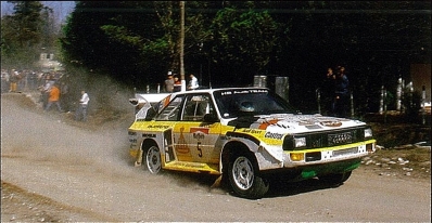 Stig Blomqvist - Björn Cederberg
5º Marlboro Rally Argentina 1985. Audi Sport Quattro S1 E2 (652 Z-943). Abandonó por motor en SS8 Charbonier de 61.25 Km.

Del 30 de Julio al 3 de Agosto, Buenos Aires - Cordoba, Argentina.
Superficie: tierra.

El Rally tenia un total de 2616.00 km de los que 956.71 km divididos en 23 tramos eran especiales.

Tomaron la salida 138 equipos, finalizaron 39.@
Palabras clave: Stig_Blomqvist;Audi;Sport;Quattro;Grupo_B;Argentina;1985;Debut